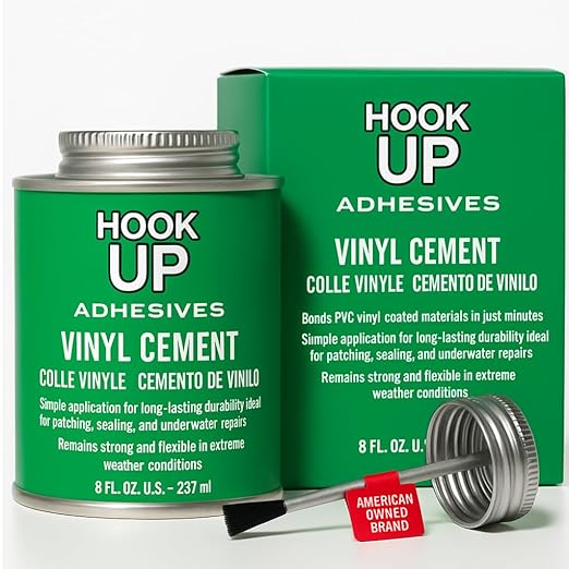 HOOK UP Vinyl Cement – Waterproof Pool Liner Repair Glue for Vinyl & PVC, Fast-Drying Flexible Contact Cement for Inflatables, Air Mattresses, Boats, Tarps, Hot Tubs & Pool Patch Repairs (8 oz)