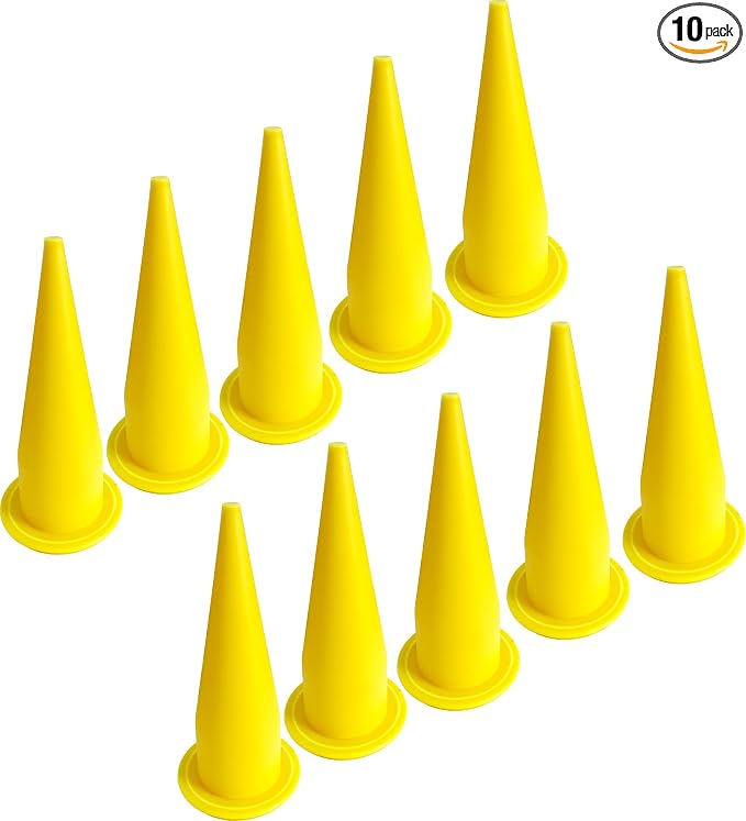 Cone Nozzle for Sausage and Bulk Caulk Guns, Used for various standard sausage filling guns (10 pieces-yellow)