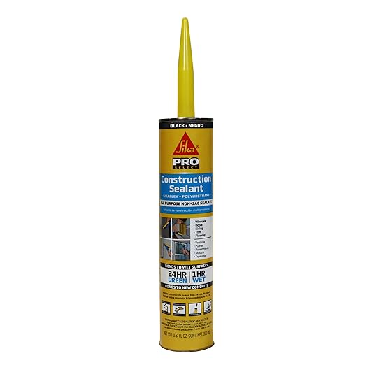 SIKA Sikaflex Construction Sealant - Black, Paintable Polyurethane, All-Purpose for Sealing Joints & Gaps, 10.1 fl. oz Cartridge - Weatherproof, Durable, Non-Corrosive