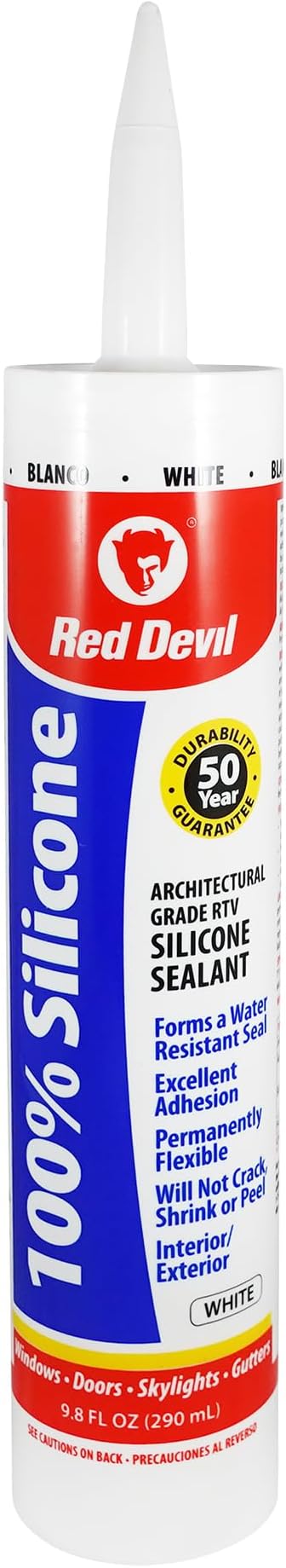 Red Devil 0816 100% Silicone Sealant Architectural Grade, 9.8 oz., White, 1 Pack