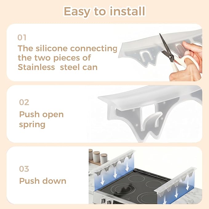 Silicone Stove Gap Covers with Stainless Steel, Oven Gap Filler Seals Gaps Between Stovetop and Counter, Stove Gap Guards Range Trim Kit, Easy to Clean Stove Gap Guard (Clear 2 Pack,25")