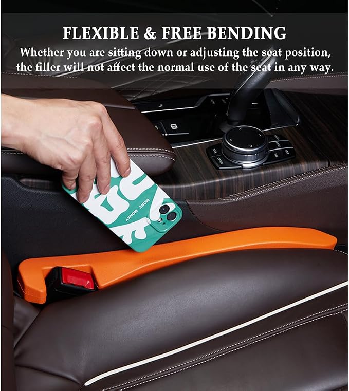 IHOTDER Super Flexible Car Seat Gap Filler,Durable Car Organizer Between Seats for Tightly Filling Seat Gaps,Universal CCar Side Seat Gap Filler CCar Accessories for Women & Men (Orange/2PCS)…
