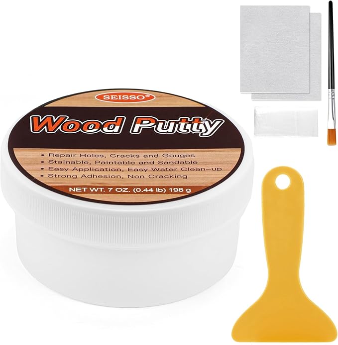 SEISSO Wood Putty, Gray Wood Filler Paintable, Wood Putty Outdoor Waterproof, Wood Repair Putty Stainable, Wood Furniture Repair kit - Restore Wooden Table, Cabinet, Floors, Door