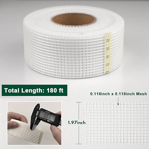 Drywall Joint Tape 1.97IN x 180 FT, Heavy-Duty Self-Adhesive Fiberglass Mesh Tape, for Wall Crack, Seam Patch Repair and Spackle wall Repair