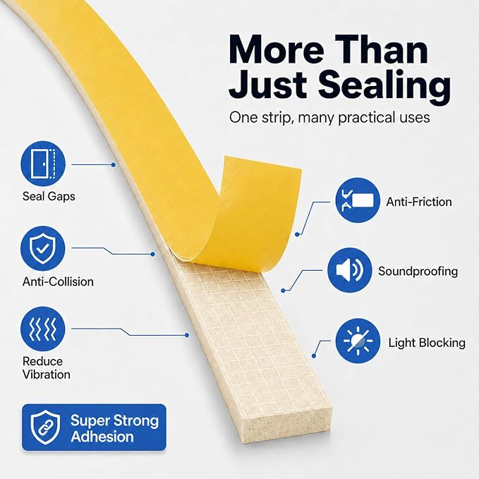 33FT EVA Foam Weather Stripping Door Seal, Self-Adhesive Weatherstrip Tape for Door Frame, Window Gaps, Soundproof Insulation