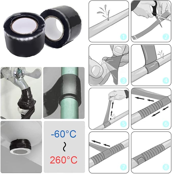 Pipe Repair Tape Stop Water Leak Burst Plumber Tap Waterproof BondingTape Tools Self Amalgamating,White