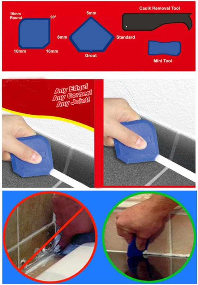 Silicone Sealant Finishing Tools - Silicone Smoothing Caulking Profile Line Joint Corner Tool with Caulk Remover Tool, Sealant Smoother Profiler Former Applicator Edger, 8 Piece
