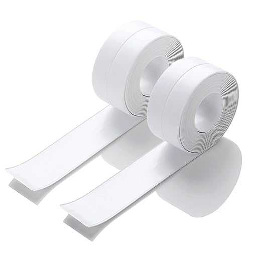 Caulk Tape Self Adhesive, 2 Rolls Waterproof Toilet Caulk Strip, Sealer Around Toilet Base, Traditional Caulking Replacement, Caulking Tape for Bathroom, Bathtub, Floor Wall Edge Protector (2)