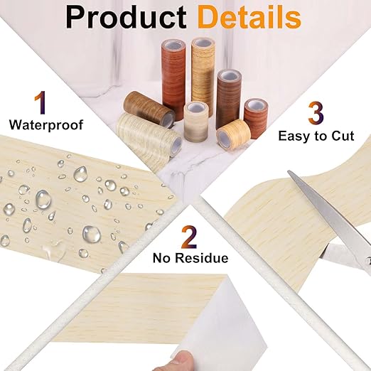 PATIKIL Wood Grain Tape 2" x 32 ft, Self-Adhesive Wood Texture Repair Tape Realistic Wooden Effect Patch for Furniture Cabinets Floor Walls, White Oak