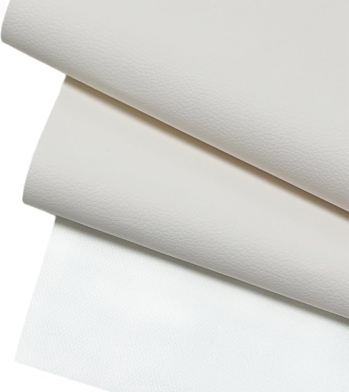Faux Leather Vinyl Fabric, 78“ x 55” White Grained Lychee Leather Sheets, Synthetic Leather Material, for Upholstery Crafts, DIY Sewings, Automotive, Outdoor Boat Pleather