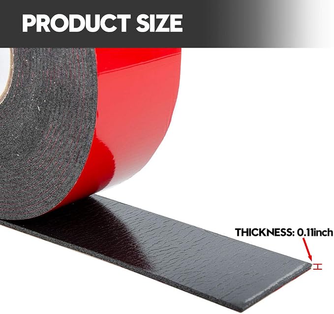 Double Sided Foam Tape 1.18In x 33FT 2 Pack, Mounting Tape Heavy Duty, Strong Adhesive Weatherproof Seal Strips for DIY Craft Picture Poster, Car & Gap Filling Mountings, Home Office Decor (Black)