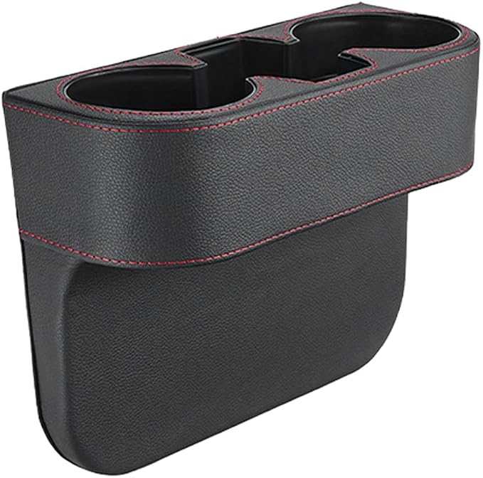 Car Gap Filler Organizer, Multifunctional Leather Console Side Crevice Blocker Storage Box with Cup Holder, Auto Seat Gap Stopper Organizer for Keys, Phones, Glasses, Universal Fit (Black)
