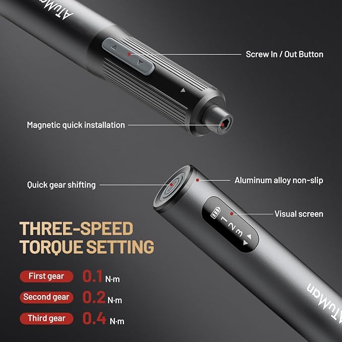 ATuMan 95 in 1 Precision Electric Screwdriver Set with 86 Magnetic Bits, 0.4N.m Torque, Visual Screen, 3-Gear Control & Magnetic Mat, Repair Tool Kit for iPhone, Laptop, Watch, Glasses