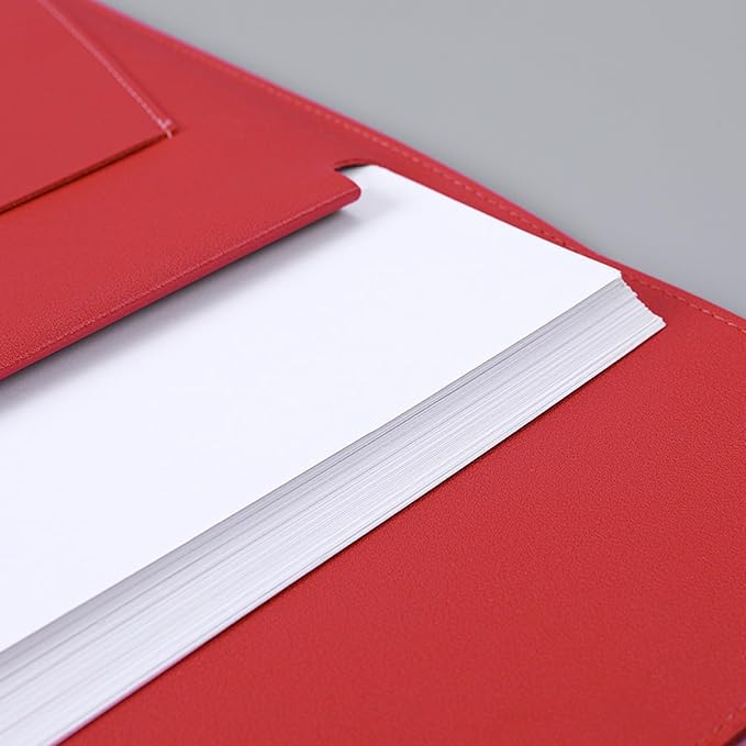 PU Leather A4 File Folder Document Holder with 3 Pockets Waterproof Stylish Envelope Folder Case with Snap Closure (Red)