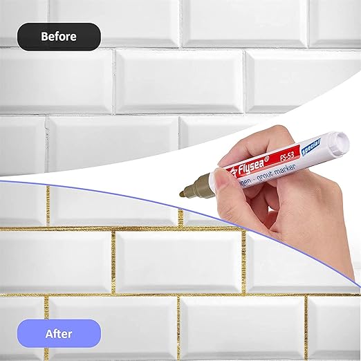 10 Pieces Tile Pen Wall Grout Color Pen Tile Repair Pen Wall Gap Grout Restore Marker For Tiles Floor Kitchen Bathroom(Gold)