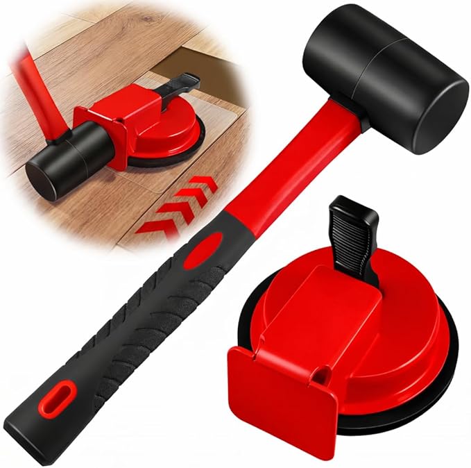 Floor Gap Fixer Tool with Rubber Mallet, Iron Body & Strong Suction Cup, Includes 5 Sticky Pads for Laminate, Vinyl, Wood & Tile Flooring Installation and Repair