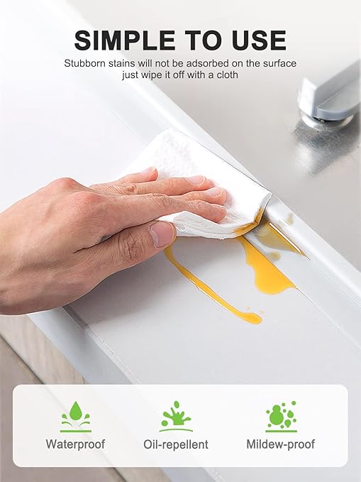 Caulk Tape - PVC Self Adhesive Tub Caulking Sealing Tape for Bathrooms Kitchen Countertops Toilets Kitchen Sinks Bathtub Floors and Toilet Walls etc 1-1/2" x 11' White