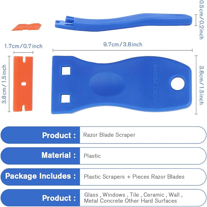 Ainiv Plastic Razor Blade Scrapers, 2PCS Scraper Tool with 30PCS Blades, Multi-funtional Cleaning Razor Scraper for Removing Stickers, Labels, Caulk, Adhesive, Paint Removal-Blue&Orange