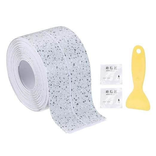 uxcell Caulk Tape Waterproof, 1.42 Inch x 10.5 ft Self-Adhesive Sealant Sealing Strip Caulking Sealant Tape PVC with Tool for Kitchen Sink Toilet Bathroom Bathtub Floor, Ink White