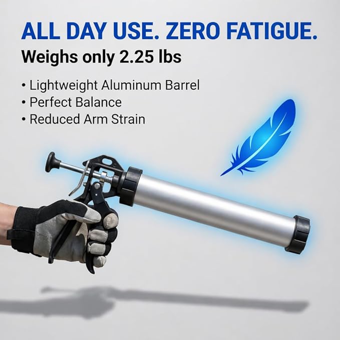 Heavy Duty Caulking Gun | 12:1 Manual Caulk Gun | 20oz Sausage Foil Pack Cartridges 600ml | No Drip Dripless Professional Calking for Painters, DIYers, Automotive, Contractors
