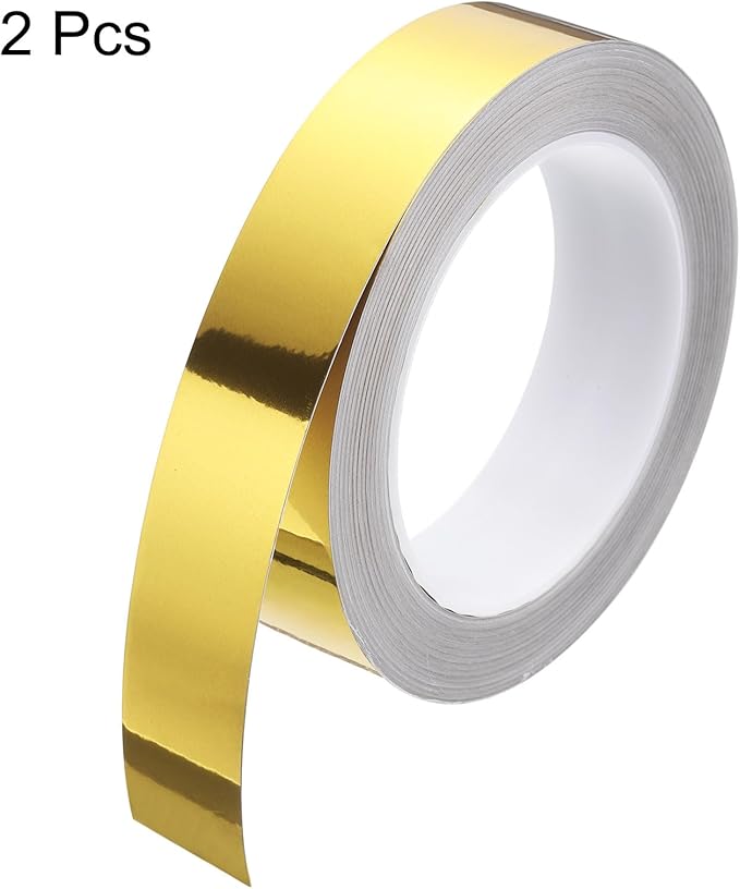 HARFINGTON 2Pcs Floor Tiles Gold Foil Lines Metallic Mirror Tape 0.98" x82 Ft Ft Self Adhesive Decor Floor Wall Seam Sticker Waterproof Gap Sealing Tape for Kitchen Bathroom Cabinet