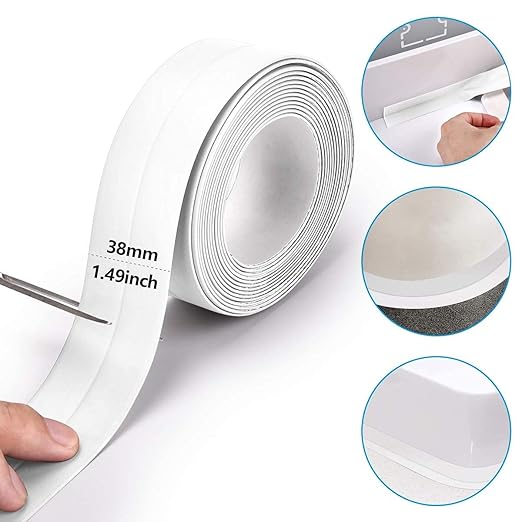 Bath & Kitchen Caulk Tape Sealant Strip, PVC Self-Adhesive Tub & Wall Sealing Tape, Shower Tile Sealer (2PC)