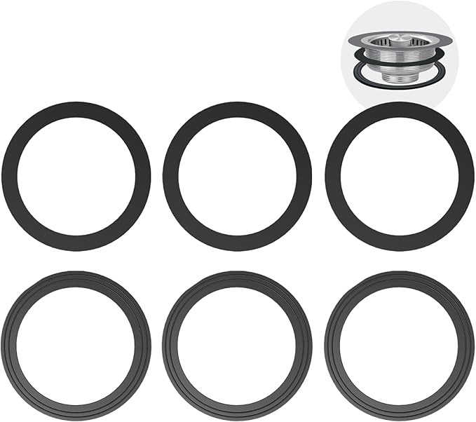 RQYEKDO 2PC Kitchen Sink Strainer Gasket Seal Rings,Fits Standard 3-1/2 inch Sink Drains,Garbage Disposal Rubber Seal Kit for InSinkErator 80032 Compatible Models, No Plumber's Putty Required (3Pack)