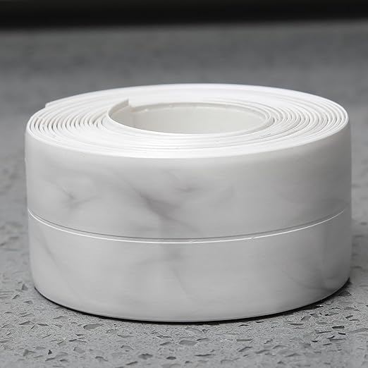 Kitchen & Bath Tape Caulk Strip, 1.5 Inch 10.5 Ft PVC Self Adhesive Waterproof Caulking Sealing Tape, Decorative Sealant Trim for Kitchen Sink Toilet Bathroom Shower and Bathtub (CloudMarble3.2M)