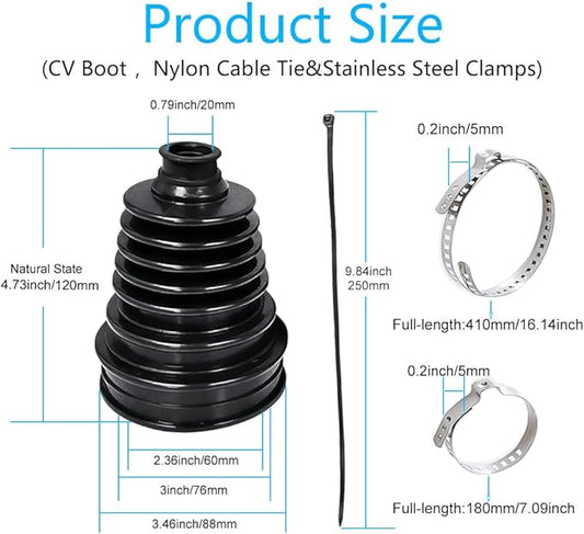2PCS CV Boot with 4 Stainless Steel Clamps,6 Cable Ties,Waterproof and Dustproof Silicone CV Axle Boot Repair Kit,Universal CV Joint Boot,Protect CV Axle (2pcs)