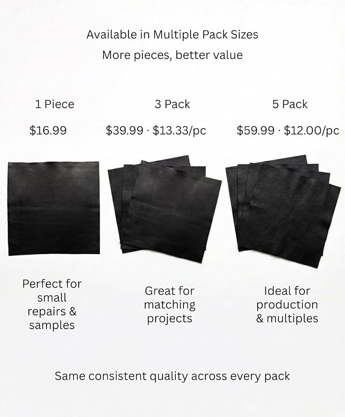 Natural Grain Cow Leathers: 12'' x 12'' Pre-Cut Leather Pieces (Black, 5 Pieces)