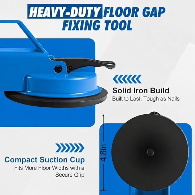 Floor Gap Fixer Tool, 45° Striking Surface Floor Gap Repair Tool with Dual Suction Cup, Made of Iron. with 6pcs Sticky Pads for Fixer Laminate/Vinyl Flooring Tools