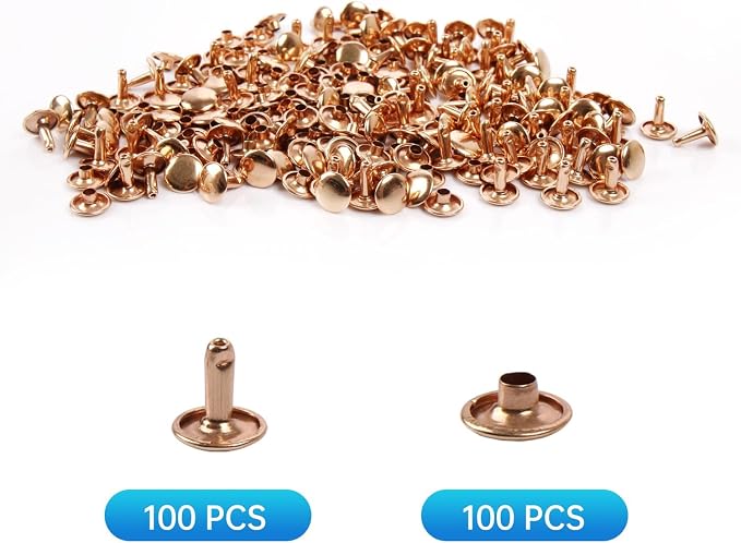 100 Sets Leather Rivets 10x10mm Double Cap Rivets Snaps Metal Studs Fasteners with 3pcs Setting Tools for Leather Craft DIY Repair Decoration, Light Gold Tone