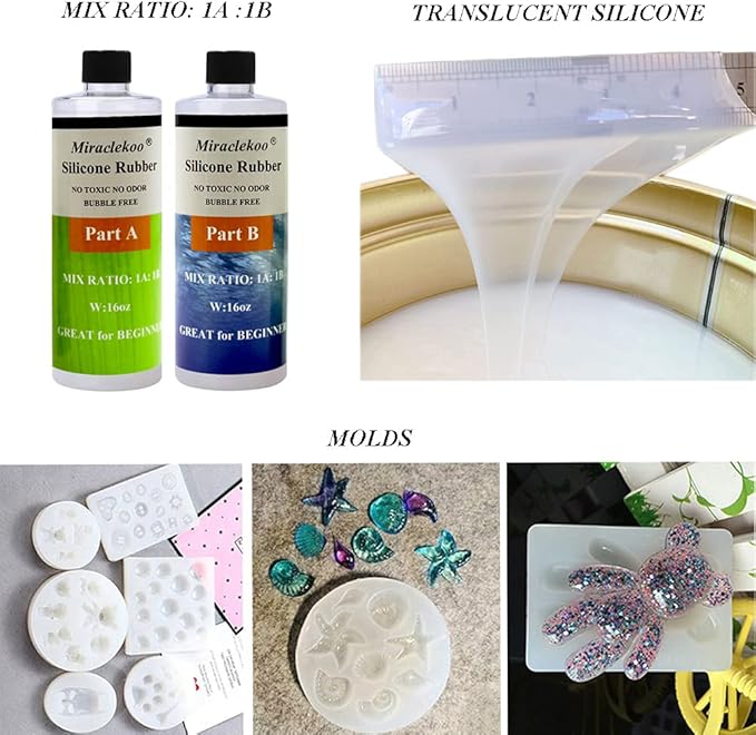 Silicone Mold Making Kit 15A Liquid Silicone Rubber Platinum, Flexible, Translucent, 32 oz
