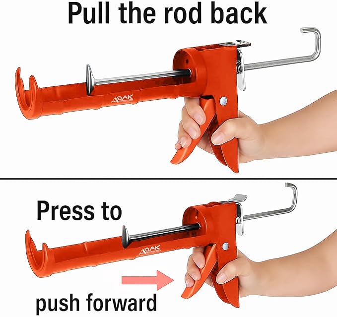 ADAK - Professional Caulking Gun, 10:1 Thrust Ratio, Caulking Gun No Drip, Hand Tool for Silicone & Sealant Application, Smooth Pressure Caulk Gun, Caulking Gun Tool (Orange)