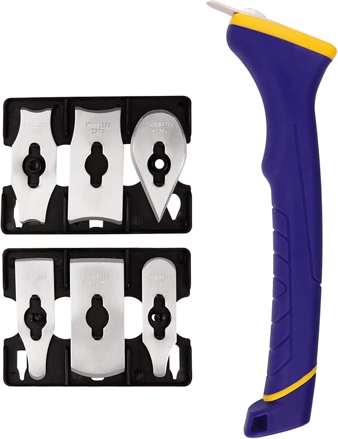 MANUFORE Soft Grip Contour Paint Scraper, 6pcs Different Stainless Steel Blades for Removing Paint, Varnish, Putty Caulk or Rust for Scraping Various Rounded and Contoured Wood Surfaces