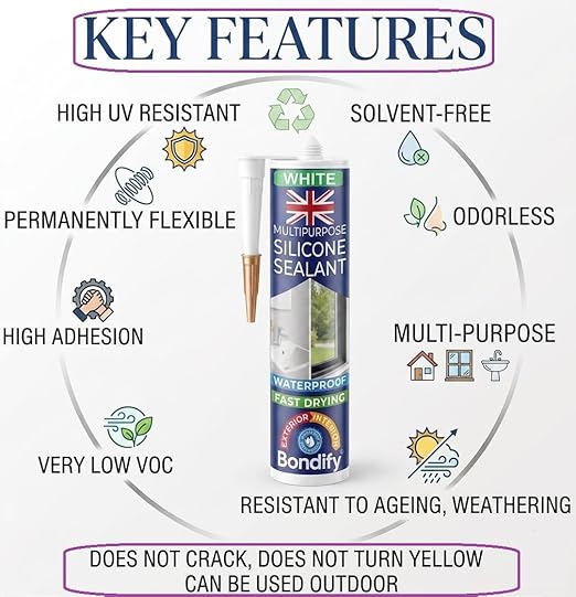 Waterproof Silicone Sealant White, Kitchen & Bathroom Sealant Solvent Free, 10oz, Ideal for Sink, Sanitary, Bath, Shower Sealant, Window