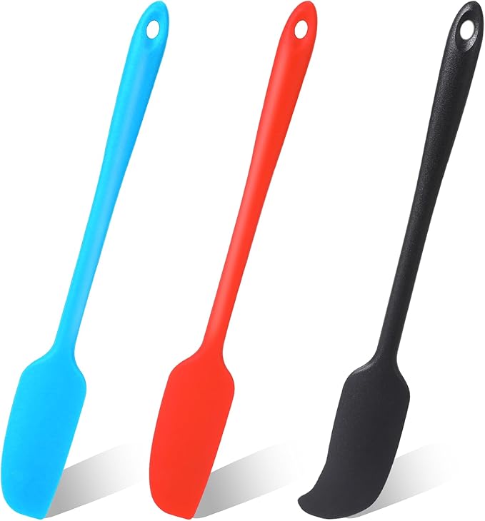 3 Pcs Long Handle Jar Spatulas Silicone Heat Resistant Jar Scraper Jam Spreader Rubber Spatula Non-Stick Small Spatulas for Baking and Cake Icing Kitchen Use, 3 Color