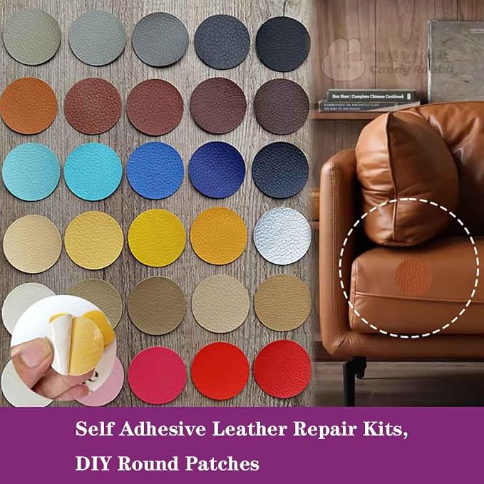 KyMar Round Leather Repair Patch for Furniture, Tape Self Adhesive for Couches Car Seat Sofa Jackets Handbags (OneSize,Camel 02)