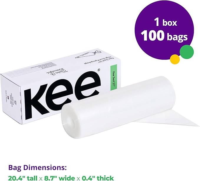 KEE-SEAL Disposable Pastry Bags, Piping Bag with Grip Tight Outer Surface, Smooth-Flow Interior, Easy Tear Perforation, Convenient Dispenser Box, 21-Inch, Clear