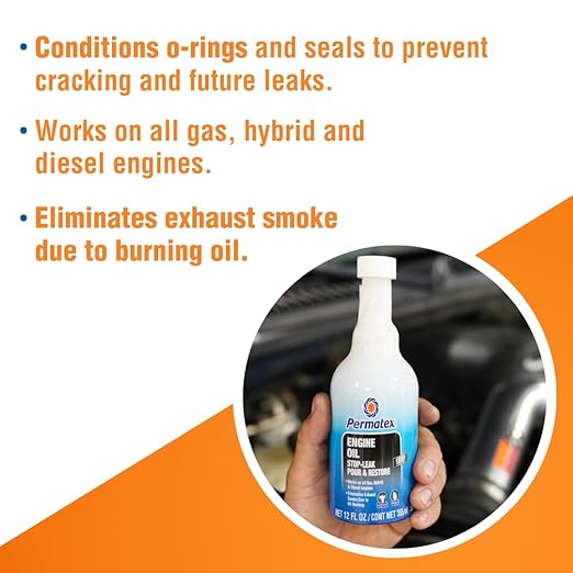 Permatex 30302 Engine Oil - Stop Leak, 12 fl oz, Effectively Stops and Prevents Oil Leaks and Burning Without Needing to Dismantle