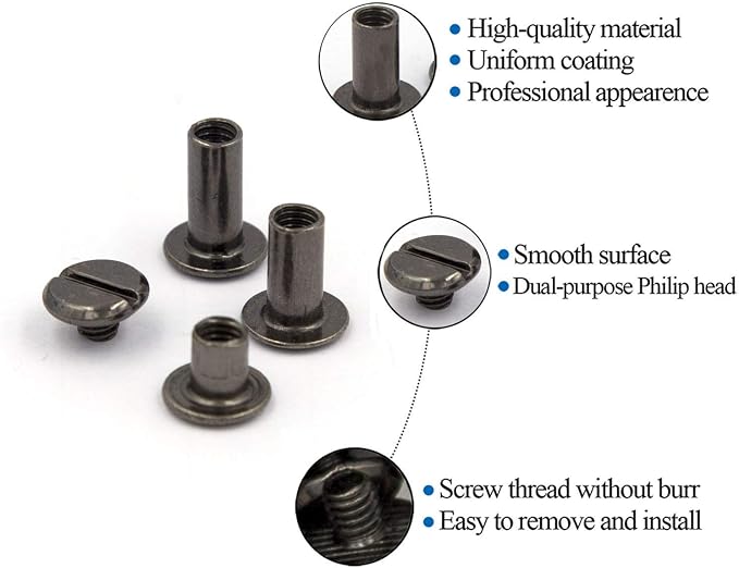 75 Sets Black Chicago Screws 1/4 3/8 1/2 Leather Assorted Kit ，3 Sizes of Screw Rivets for Chicago Screws for DIY Leather Craft and Bookbinding (M5 X 6, 10, 12)