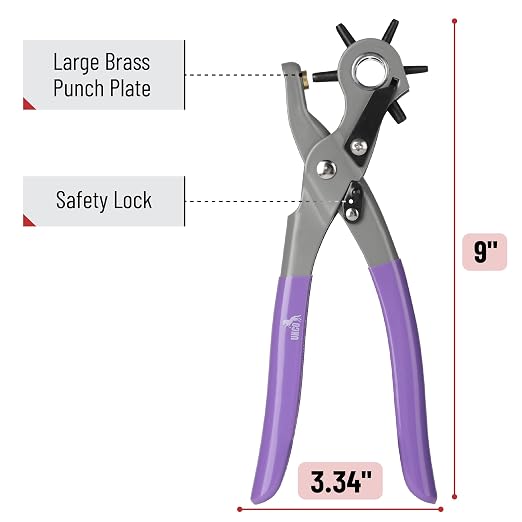 UNCO- Leather Hole Punch Tool, Multi Hole Sizes for Belts and Leather, Belt Hole Puncher, Purple Handle