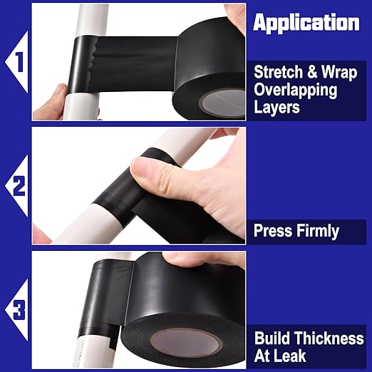 SPEEDWOX Pipe Wrap Tape PVC Black 1.9 Inch 33 Yard Vapor Barrier Tape Hose Repair Tape Self Fusing Silicone Tape Pipe Repair Clamp for Water Leaks Garden Hose Repair