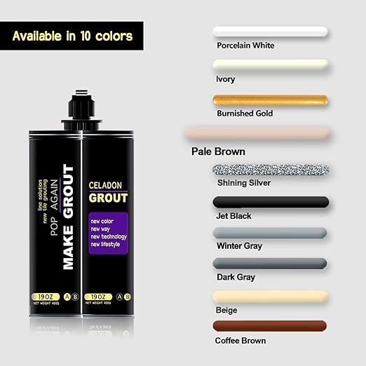 Epoxy Grout Pale Brown 13.5 fl oz ｜Water & Stain Resistant & Zero Maintenance｜1:1 Auto-Mix Technology｜24hr Ready-to-Use｜Perfect for Shower Kitchen Pool | 10 Pearl Finishes for Tile & Stone