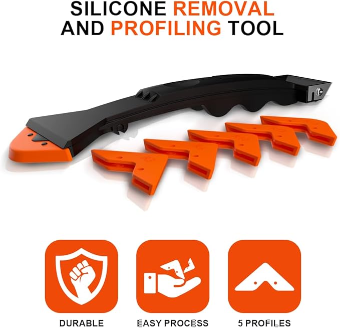 Caulking and Silicone Tool 3 in 1 Sealant Finishing Tool with Stainless Head, Caulk Remover, sealant Remover, Angle Scraper for Bathroom, Kitchen,Floor,Window,Sink