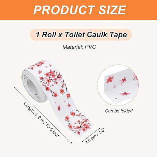 PATIKIL Caulk Tape Waterproof Self Adhesive, PVC Toilet Caulking Sealant Strip Bathtub Caulk Sealing Strip Tape for Bathroom Kitchen Countertop, Red Flowers (1.5 Inch x 10.5 Ft)