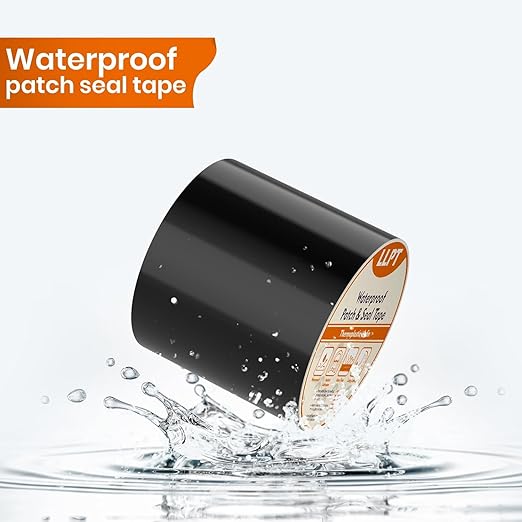 LLPT Waterproof Patch and Seal Tape 4” x 13 Ft 2 Pack Extra Thick Adhesive Layer UV Resistant Backing Permanent Bond Instant Seals for Repairing Gaps Holes Cracks Tears Black (PST62110BK4P2)