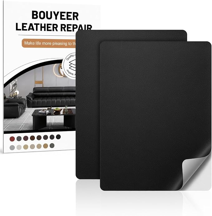Leather Repair Patch Tape Kit,Self Adhesive Leather Repair for Sofa，Car Seat,Office Chair,Furniture,Jacket,Waterproof Strong Adhesive Vinyl Repair Kit. 8 in x 11 in,Fine Grained Black