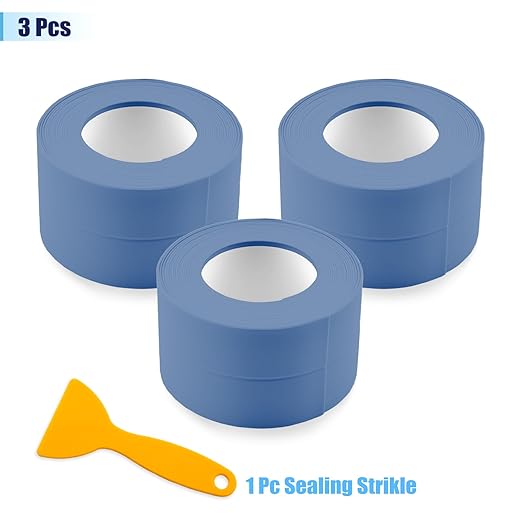 Waterproof Seal Caulk Strip Tape Self Adhesive for Sink Toilet Bathroom Wall Edge Bathtub Oil-Proof Caulking Sealing Tape 1.5" x 10.5' (W*L) 3Pcs Blue