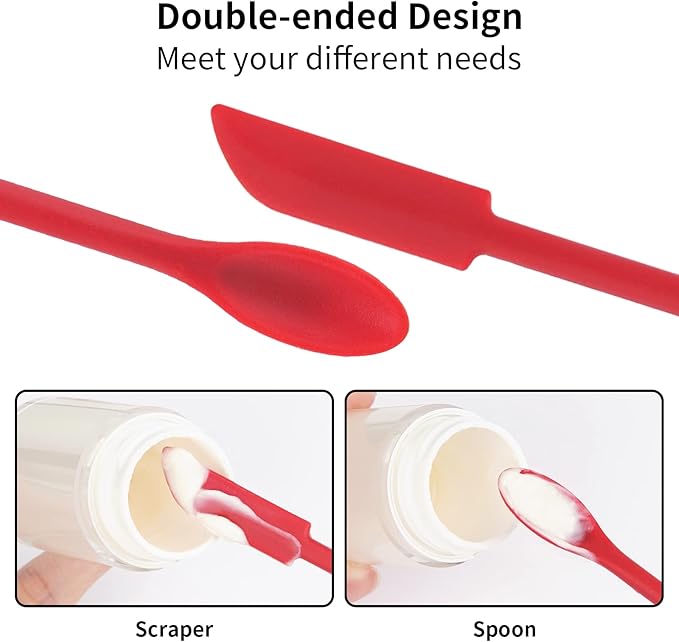 Mini Spatula Silicone Spatula Set - Cuttte 2pcs Small Makeup Scrapers for Cosmetics, Reusable Beauty Tiny Tools, Thin Jar Scraper, Get Last of Makeup Out, Black and Red